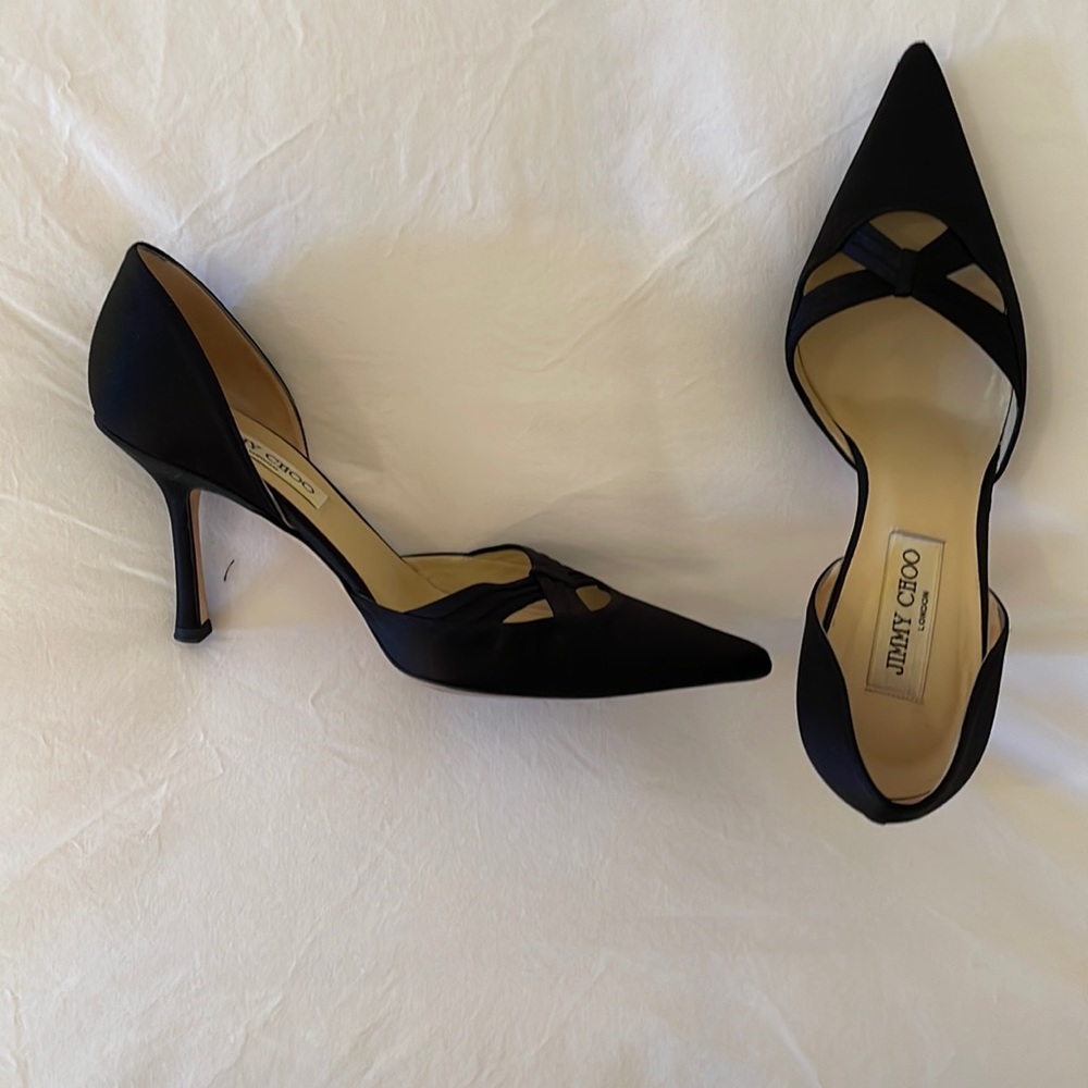 Jimmy Choo size 38 black satin evening pumps